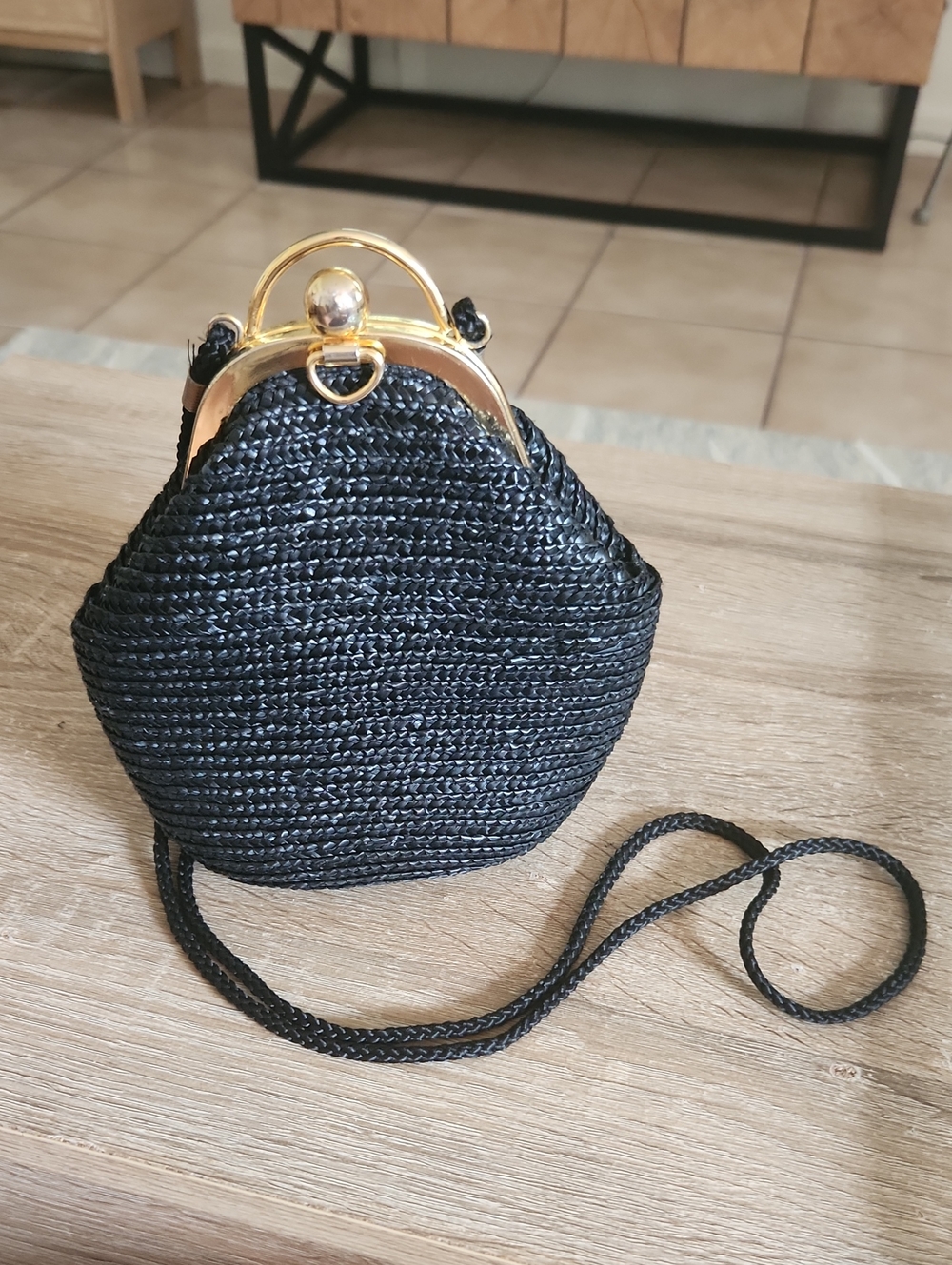 Back Woven Straw Evening Bag.